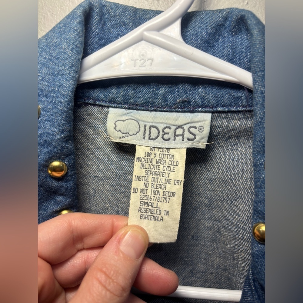 Vintage IDEAS Denim Jacket Blazer Unlined Gold Rhinestone Studded Size Small - Picture 8 of 11